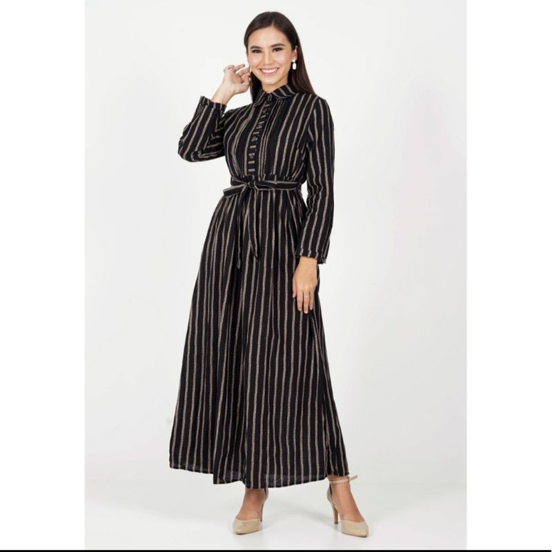 Novel Mice Le Rosetz Gamis Dress Lurik Wanita Remaja Pesta Kasual Branded Matahari Cantik Tali Garis