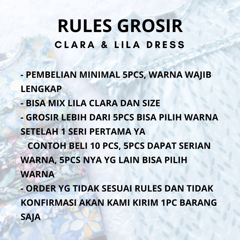 KHUSUS GROSIR LILA DRESS  - Clara and Lila Dress - Daster harian anak perempuan katun spandek motif 1 - 5 tahun