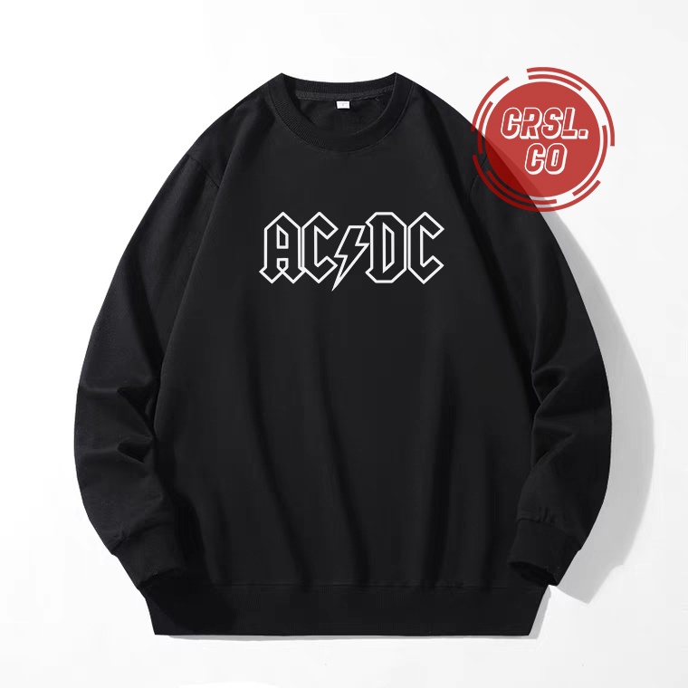 SWEATER CREWNECK BAND ACDC POPULER HITAM PUTIH PRIA WANITA GAYA CASUAL BAHAN TEBAL