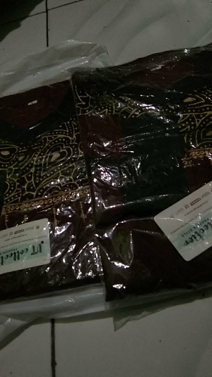 Cod - Dt Collection - Kemeja Batik Pria Cowok Muslim Bordir Kombinasi Gold Maroon Lengan Panjang