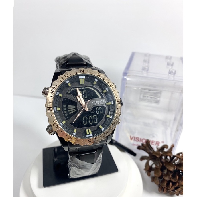 [COD] Jam Tangan Pria Rantai Visioner 7019 Stainless Stell Dualtime Anti Air