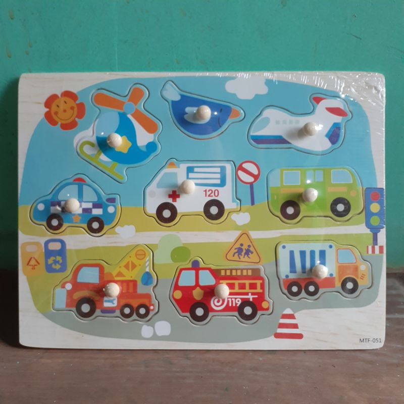 JIGSAW PUZZLE KAYU KNOB MAINAN KAYU EDUKASI EDUKATIF ANAK BAYI BALITA 1 TAHUN MURAH COD FREE BUBBLE-Transportasi 051