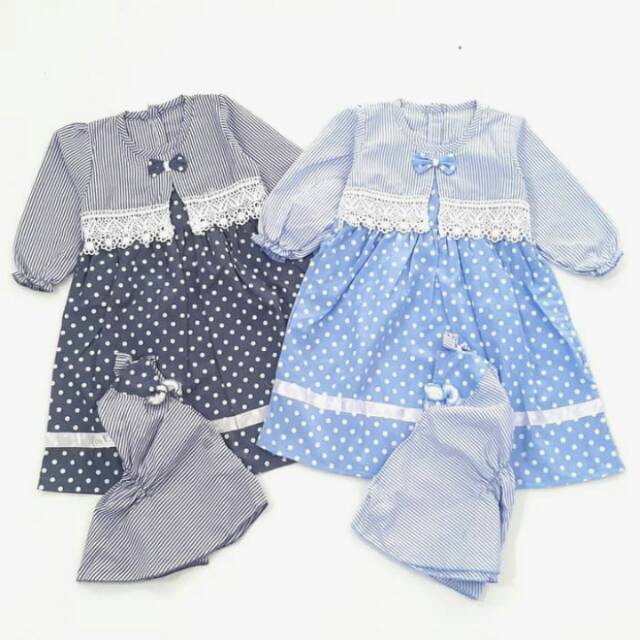 Gamis renda polkadot 1-2thn/ Pakaian bayi muslim cewek baju gamis