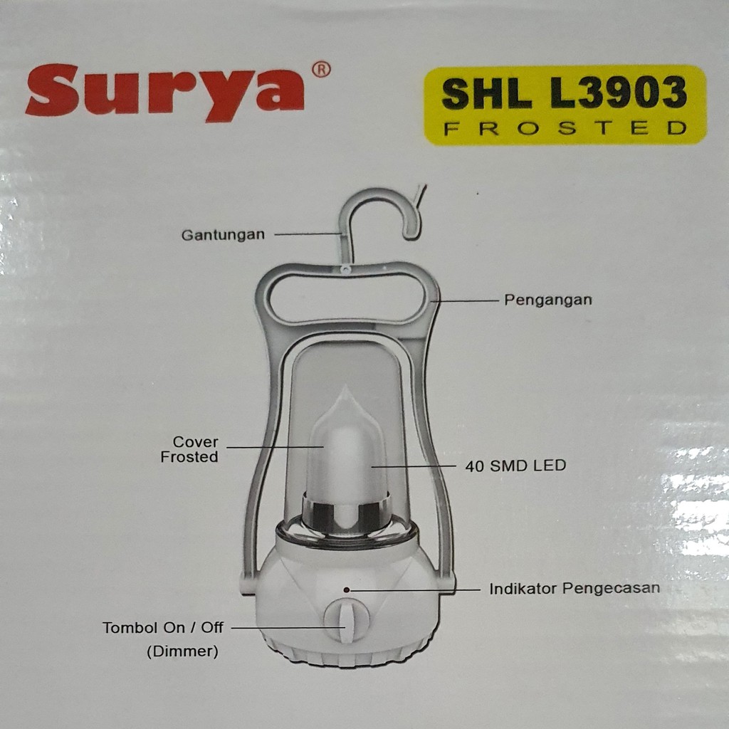 Surya Lampu Emergency Petromak SHL L3903 Frosted SMD 40 LED Light Led Dimmer Switch Rechargeable