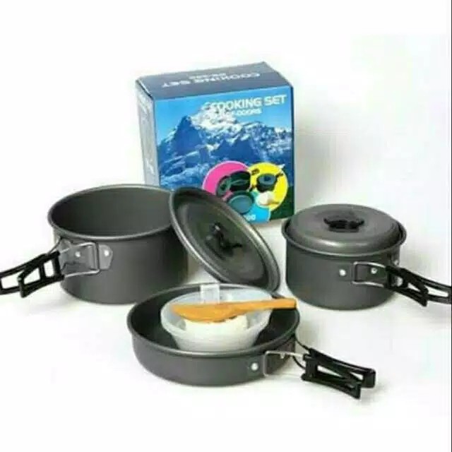 Cooking set DS300 Nesting 3-4 Person Peket wajan isi 3 alat masak Camping outdoor