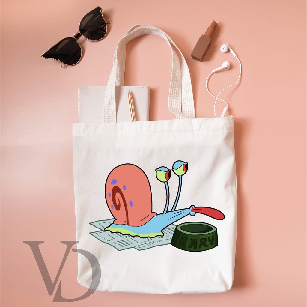 TOTE BAG KANVAS MURAH / TOTE BAG WANITA / TOTE BAG MOTIF SPONGEBOB SQUAREPANTS