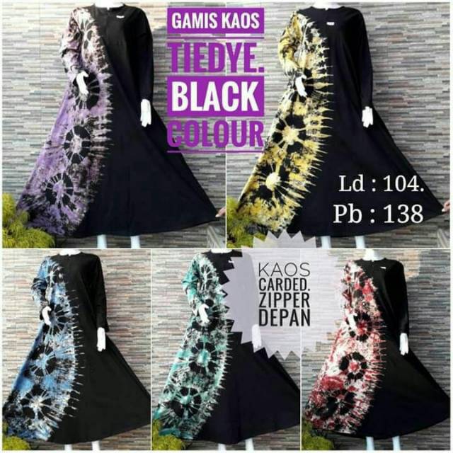 Gamis akhwat maxy tyedie hitam kaos kombed