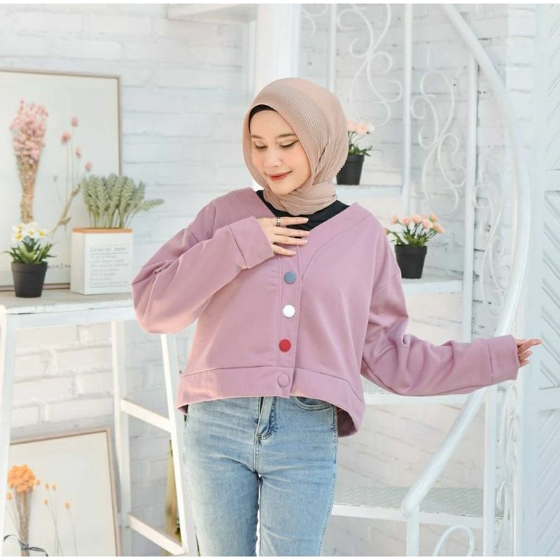 Vallina Outfit Atasan Top Wanita Bianka Crope Outer Sweater Blouse Korean Style Crop-Nila