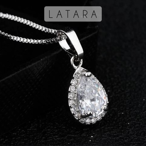 Paket Lengkap Gift Kado Drop Crystal Necklace 925  Silver Kalung Wanita Perak Permata  Zirconium