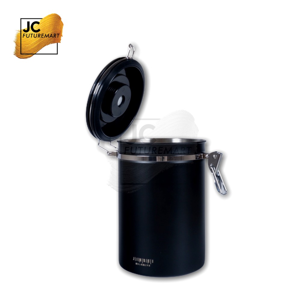 COFFEE STORAGE WITH VALVE + DATE 1800ML - TOPLES KOPI KEDAP UDARA - Hitam