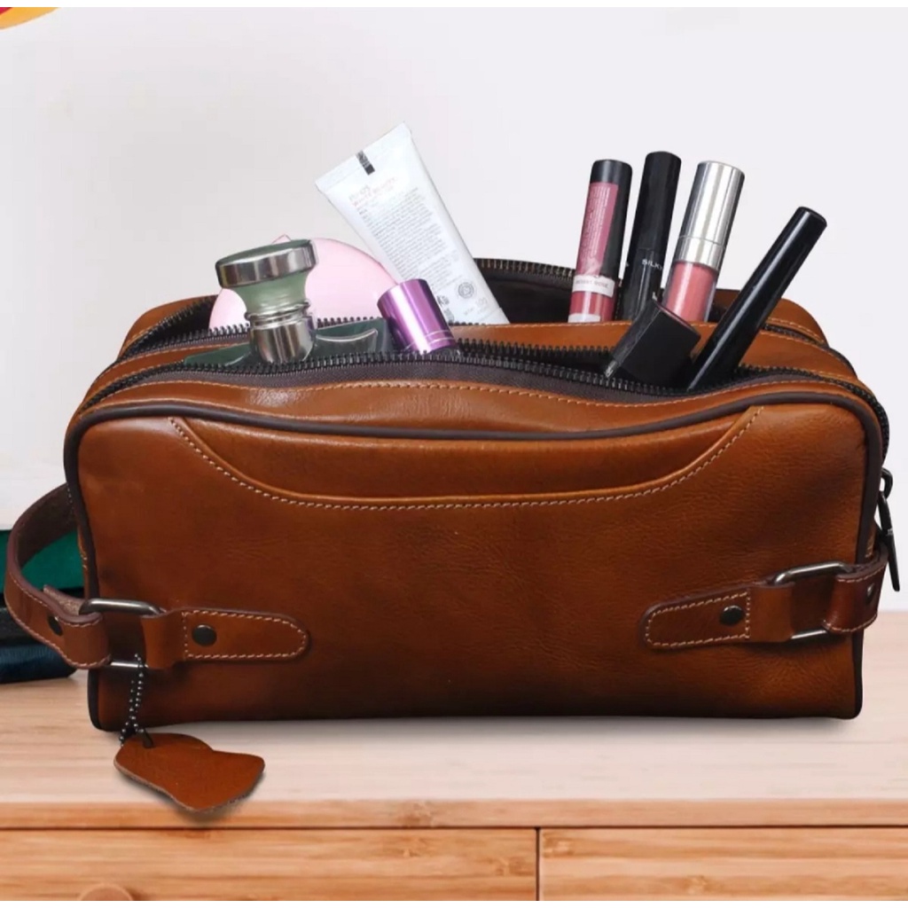 Classy Pouch Bag Genuine Leather Kulit Sapi SEMI untuk Pria / Wanita - Baru - POUCH KOSMETIK OLAHRAGA