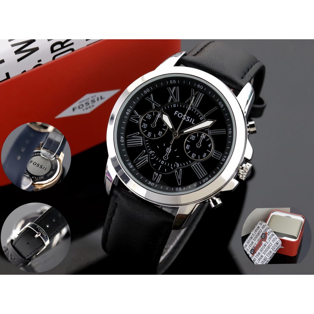 Jam Tangan Pria Fozzil FS4735 Grant Chronograph variasi Leather Strap