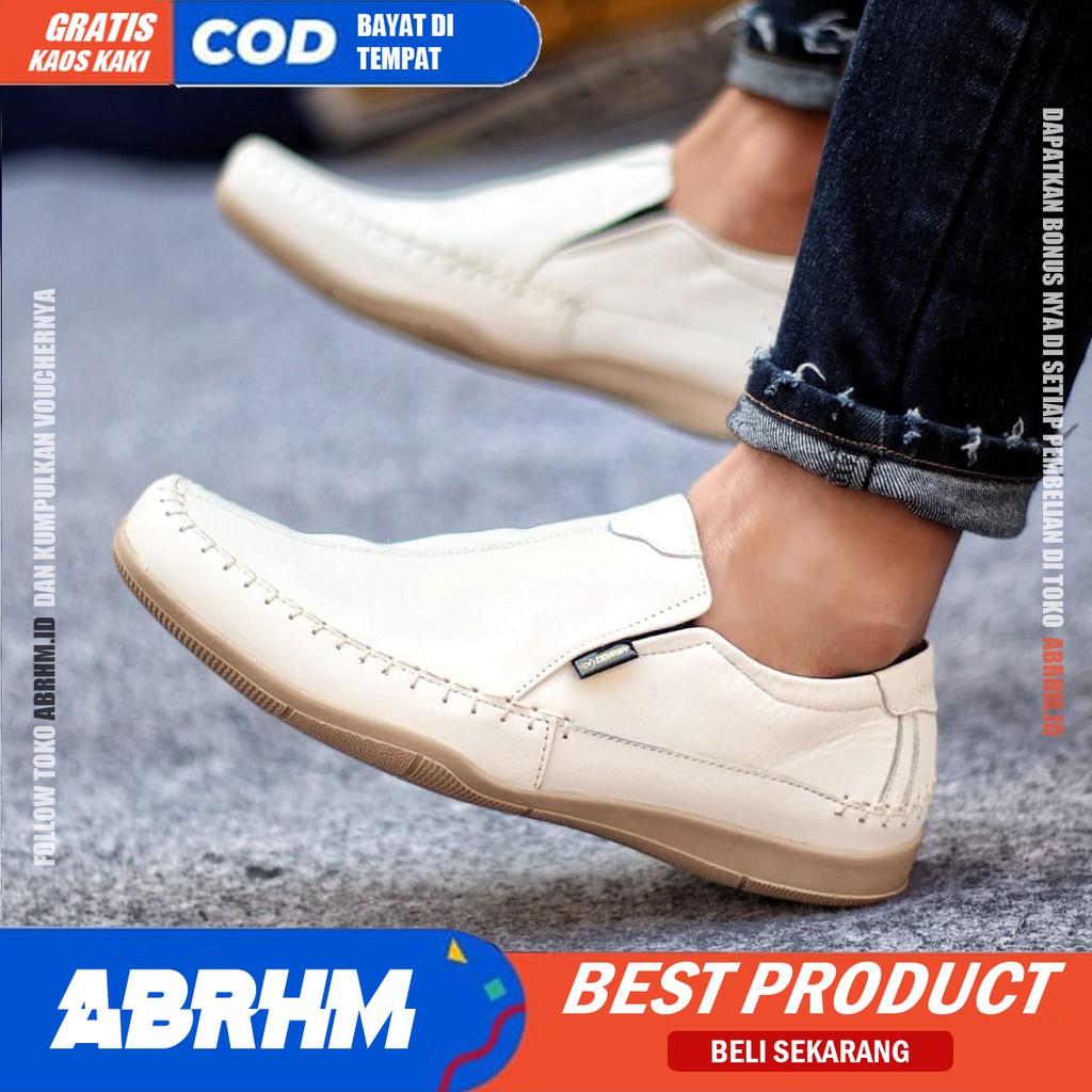 ABRHM X DIVOC Sepatu Casual Slip On Pria Sepatu Pria Casual Kulit Asli Sepatu Slop Anti Slip Cowok Sepatu Kasual Cowo Semi Formal Pantofel Kerja Kantor Kuliah Kondangan Gaya Santai Keren Kekinian Original Terlaris