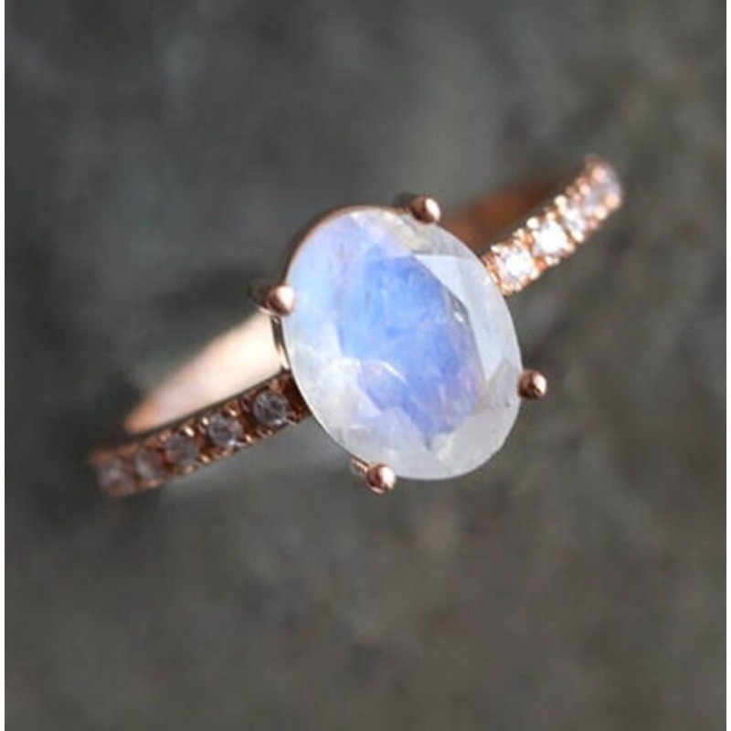 Cincin Zircon Opal Bulat Warna Rose Gold Untuk Wanita