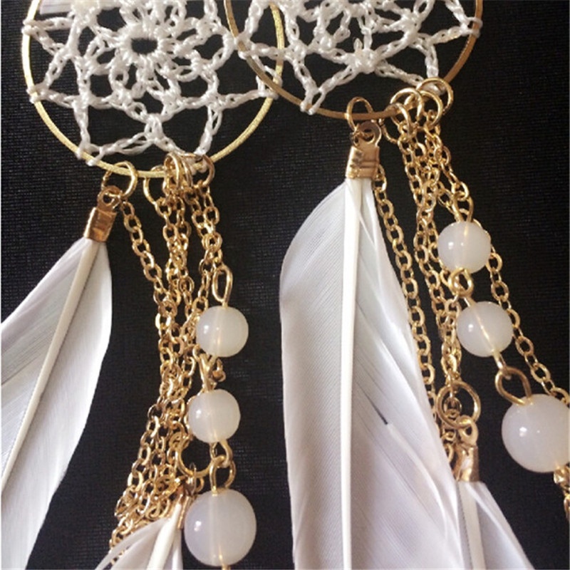 Gantungan Dream Catcher Dengan Hiasan Bulu Dan Manik-Manik Bergaya Etnik Bohemian