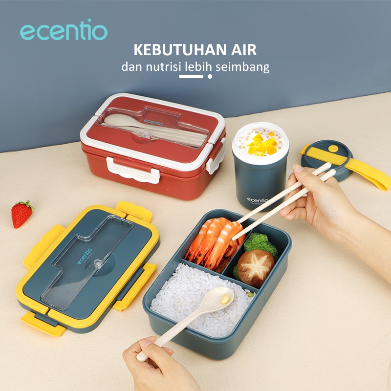 ecentio Kotak Makan Set Dengan Cangkir Sup Sendok Gratis Anti Tumpah Portable Berbahan kapasit besar