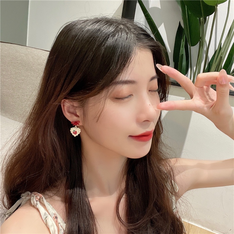 Anting Tusuk Asimetris Bahan Sterling Silver 925 Desain Kelinciberuangbunga Kartun Gaya Korea Untuk Wanita