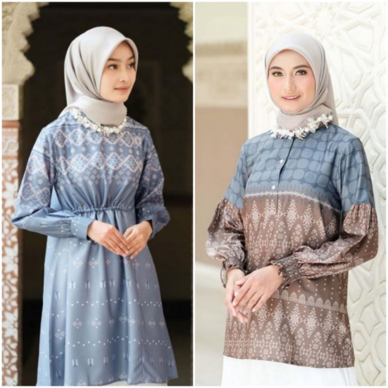 Siap Kirim Tui Dandelion Twotone Blouse Dress White Black Tealbrown S/M L/XL L XL XXL Vanilla Hijab 