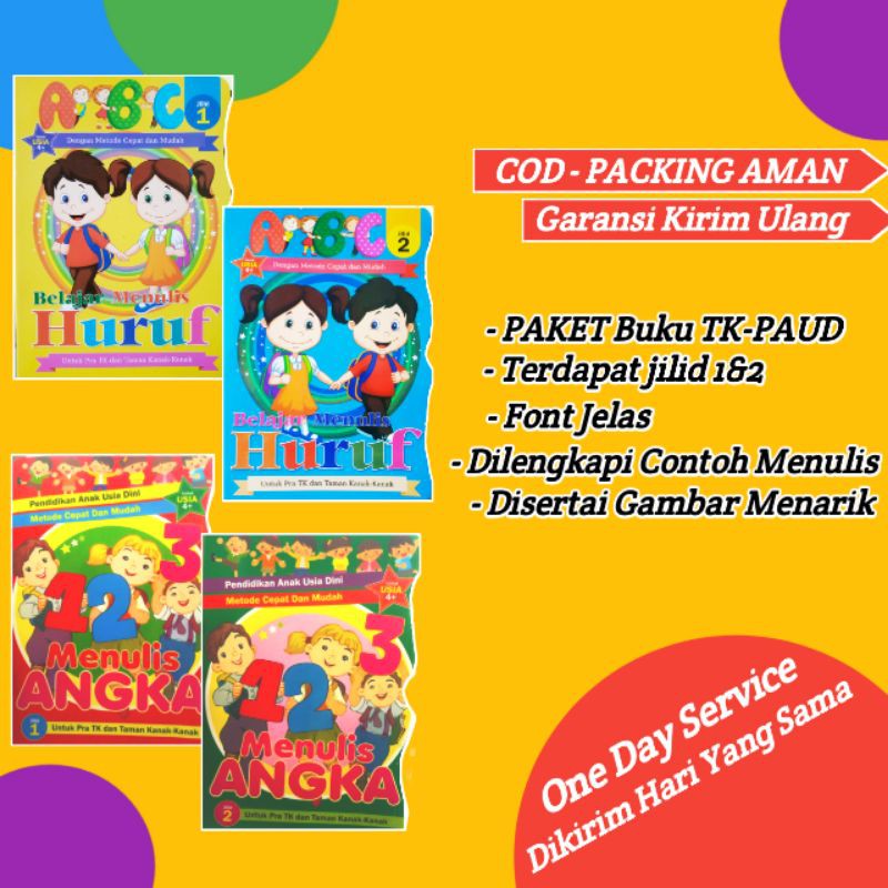 PAKET BUKU ANAK BELAJAR MENULIS ANGKA DAN MENULIS HURUF TK DAN PAUD MENGENAL LATIHAN ANGKA HURUF