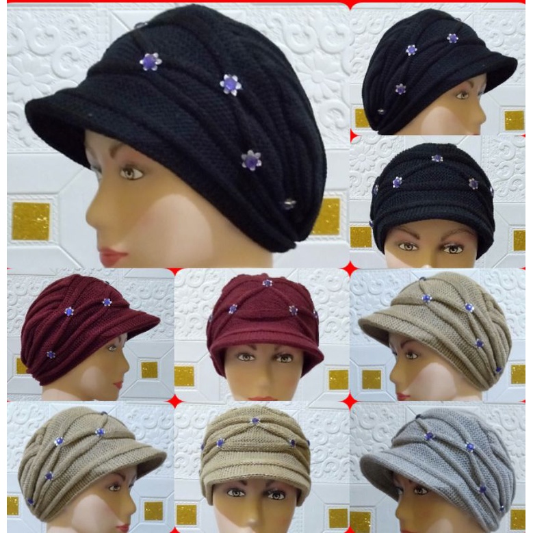 ciput rajut nenek premium turban topi sulam payet