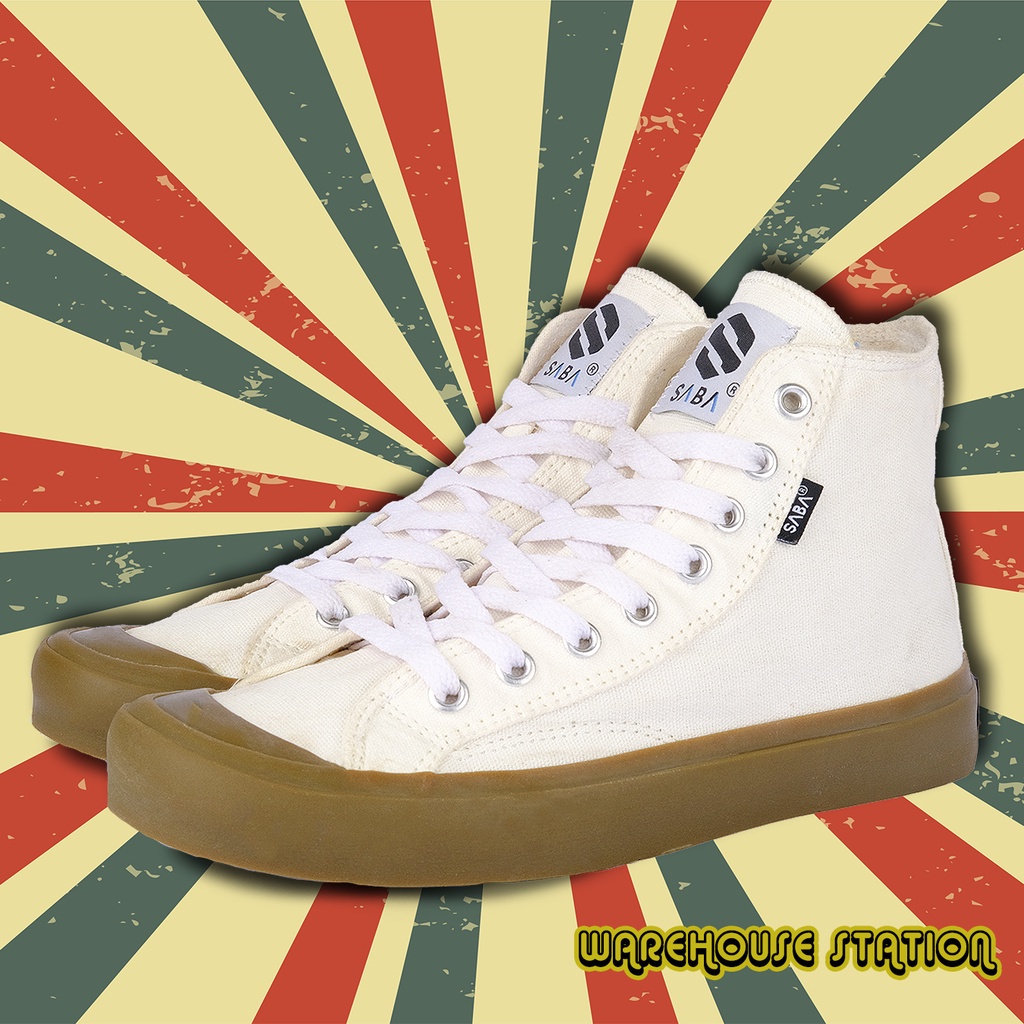 SABA Basic High Off White Gum - Sepatu Sneakers Casual Pria Wanita