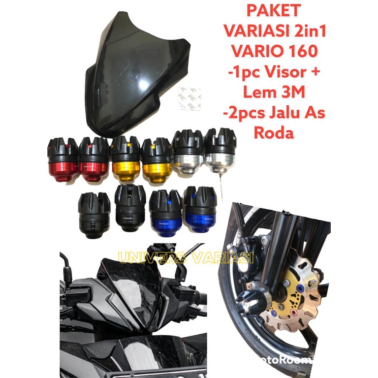 PAKET 2 ITEM VISOR VARIO 160 PLUS DOUBLE TIP 3M+JALU AS NAGA VARIASI HONDA JALU AS NAGA VARIASI WARNA MERAH GOLD BIRU HITAM SILVER  UNTUK HONDA VARIO 160 CBS PAKET 2IN1