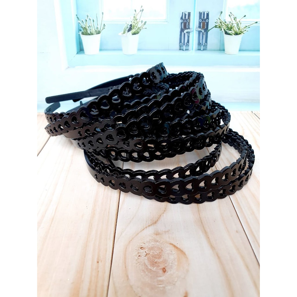 1 Pcs [BPH02] Bando Plastik Hitam Motif Hati Love Ukuran Tanggung