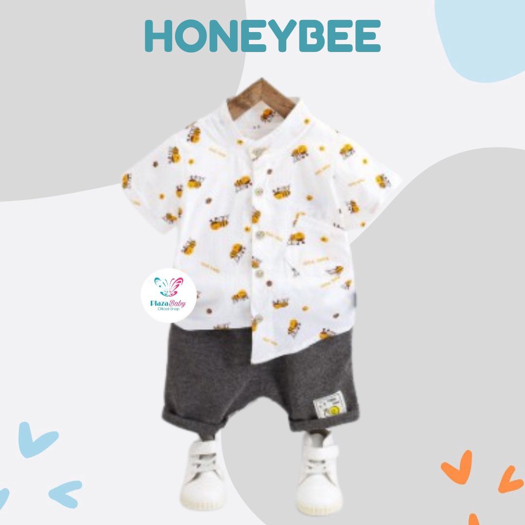 Plazababyku SET KEMEJA HONEYBEE EBV Setelan Kemeja Bayi Laki-laki Lengan Pendek