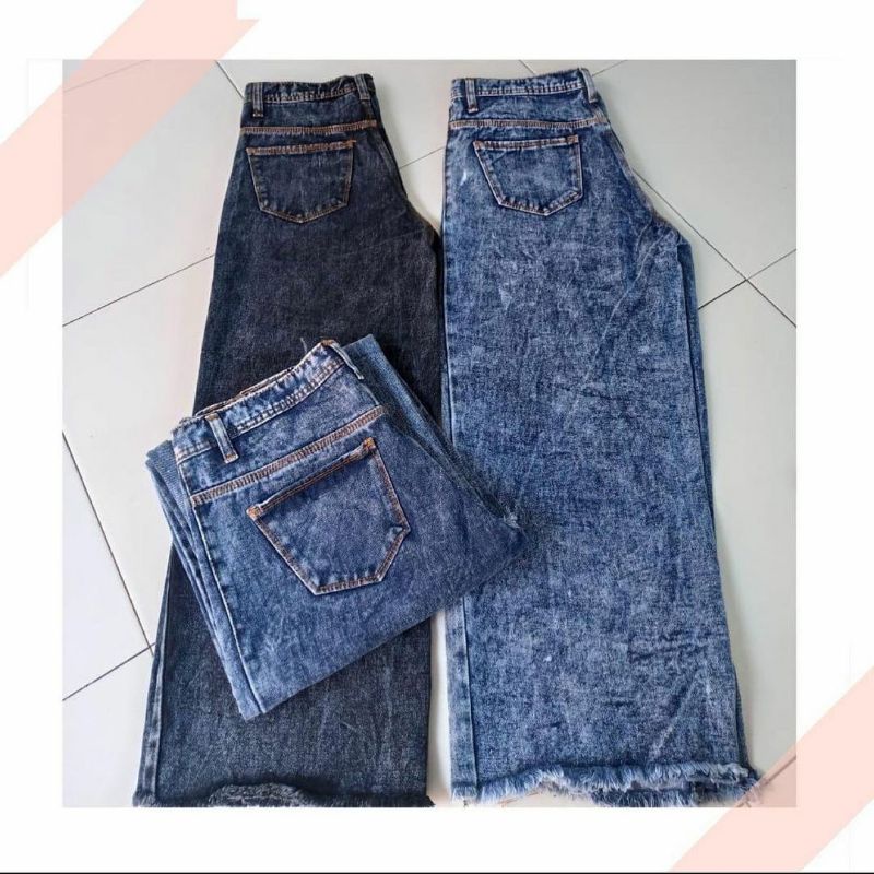 Celana Jeans, Celana Wanita Boyfrend Kulot Rawis Jeans  Snow Blue