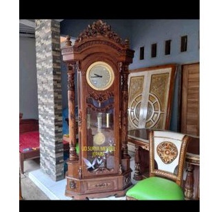 Jam besar almari lemari jam kayu jati ukir jam bandul lonceng