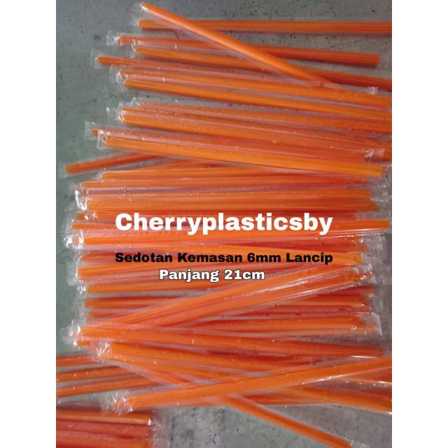 Sedotan orange lancip runcing 6mm (1pack isi 500pcs)