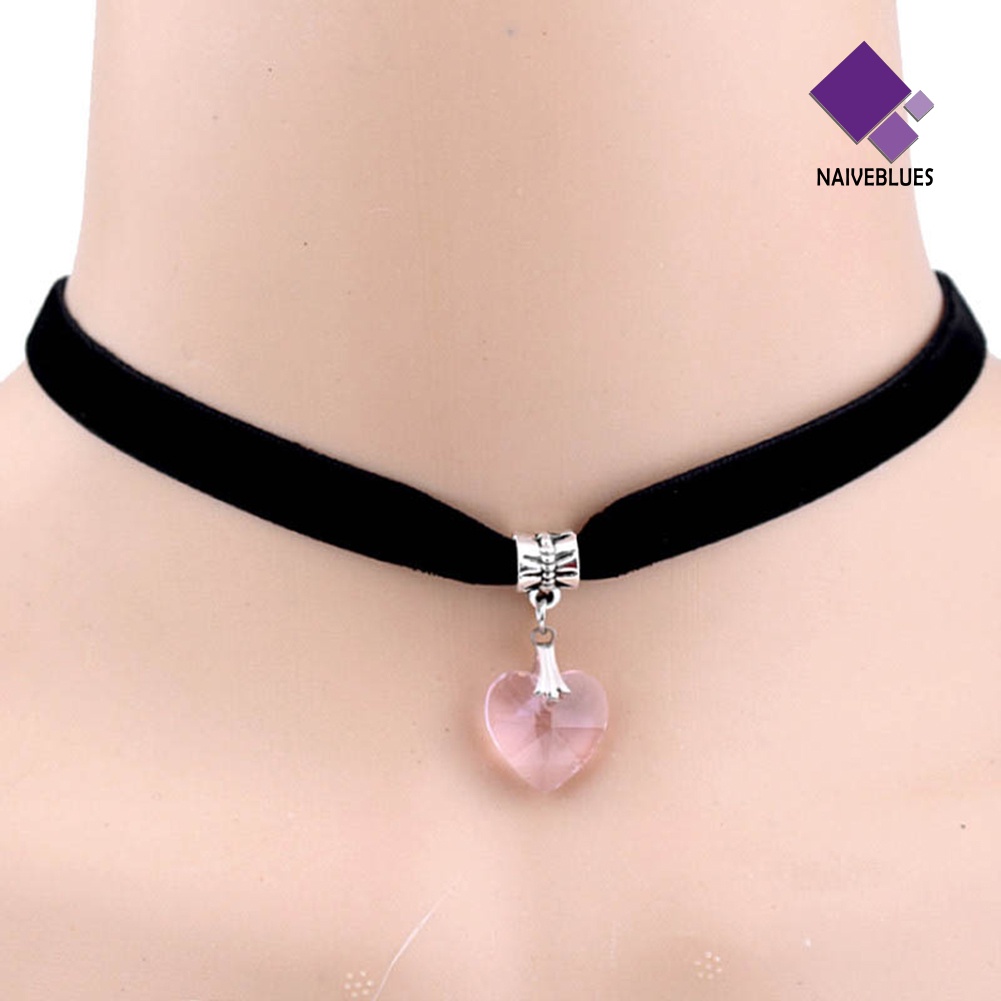 Kalung Choker Pendek Liontin Hati Berlian Imitasi Gaya Gothic Untuk Wanita