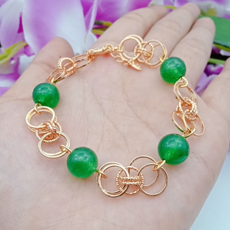 gelang wanita lapis emas permata giok terbaru star+