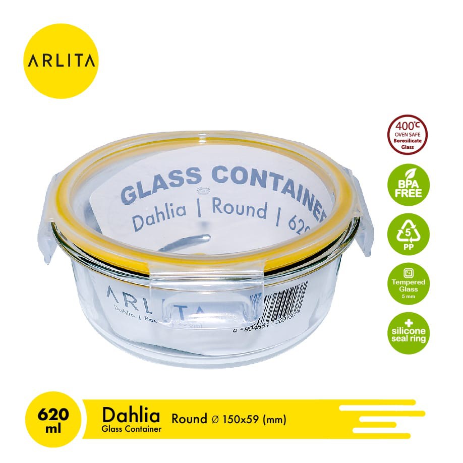 terlaris produk  ARLITA AZALEA SQUARE yellow Glass Container 620 ML - BY KIRINbarang ready