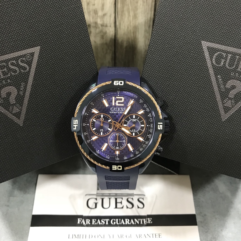 Jam Tangan Guess Pria Original Blue Silicone - W1168G4 GW 1168 G4