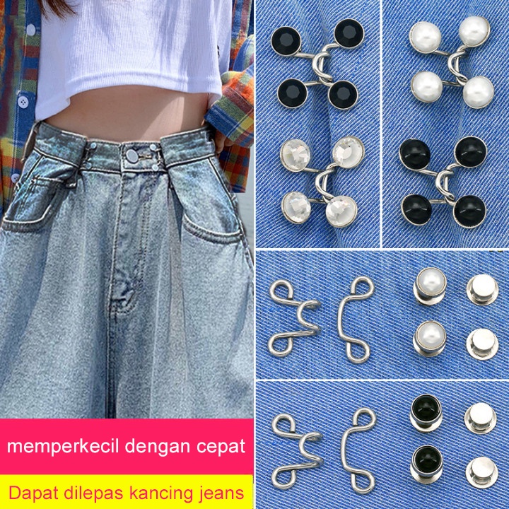 COD Kancing Jeans 1 set Logam Mutiara Adjustable Kancing Pengait Celana Panjang Jeans Denim Desain Kancing Kait Gesper Denim