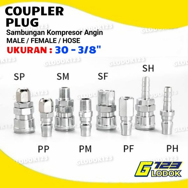 Kopler Angin Coupler Male Female SP PP SM PM SF PF SH PH 30 3per8