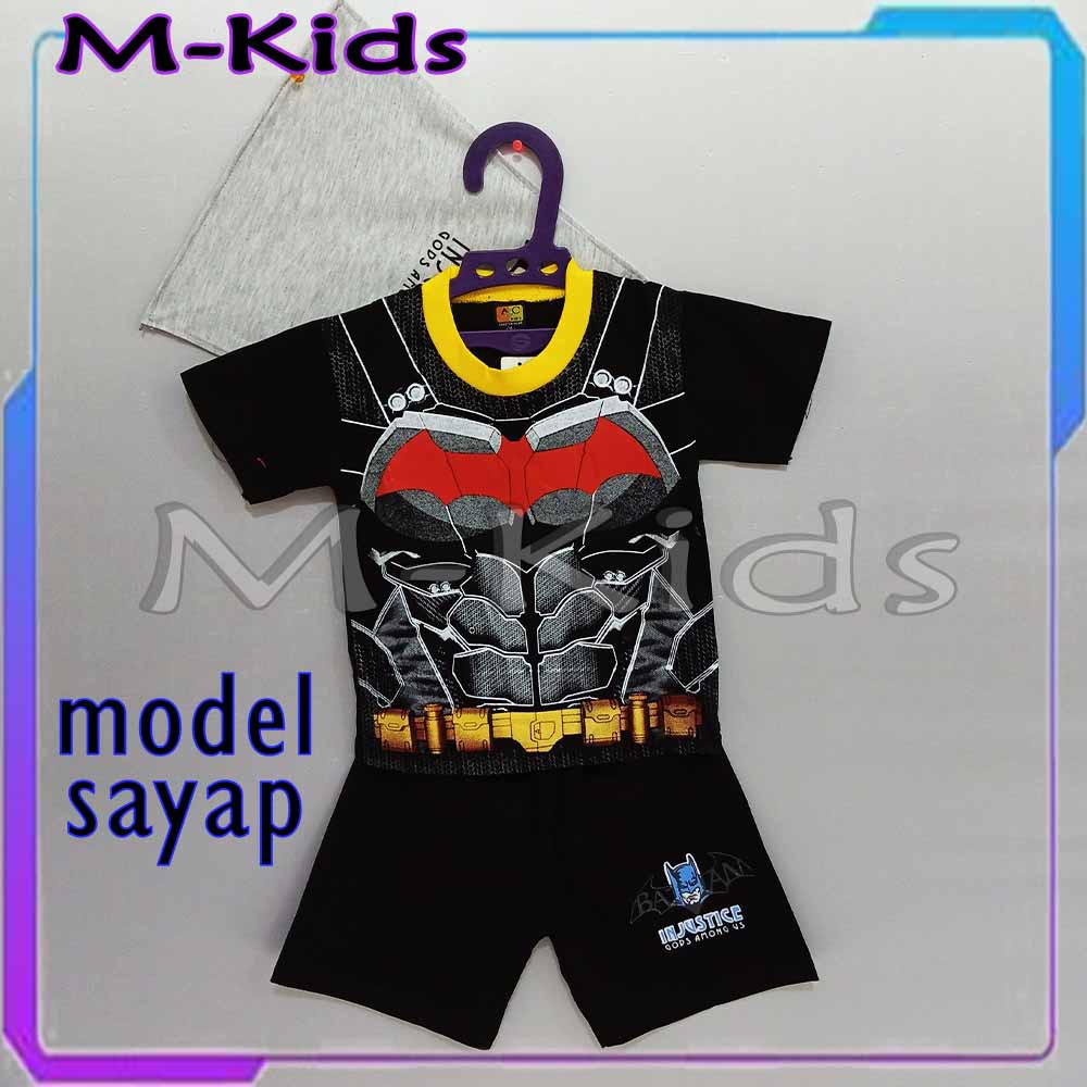 MKids88 - Baju Setelan KAOS Anak Karakter Batman &amp; Superman Motf Sayap