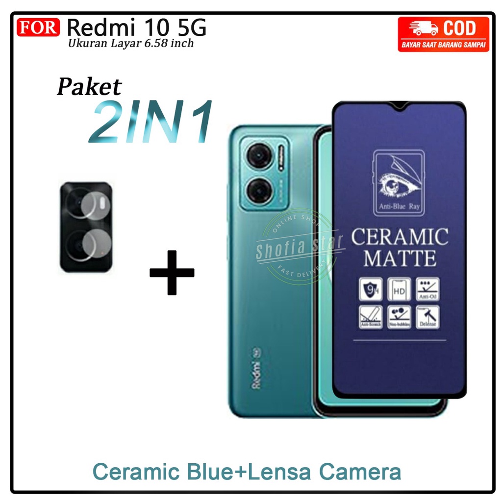 2IN1 ANTI GORES CERAMIC MATTE ANTI GLARE REDMI 10 5G ANTI SPY FULL COVER FREE LENSA CAMERA