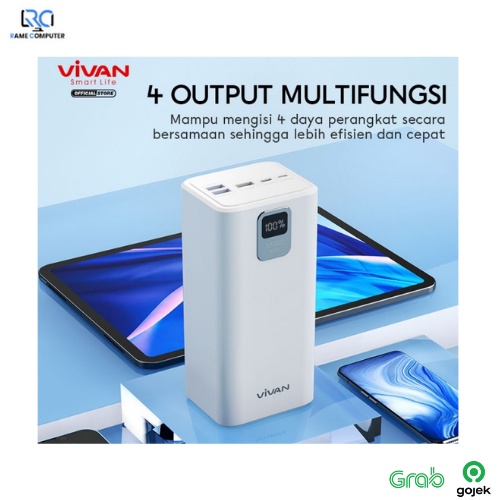 Power Bank VIVAN VPB-B60 57000 Mah Quick Charging 22,5W - Putih, 57000 mAh