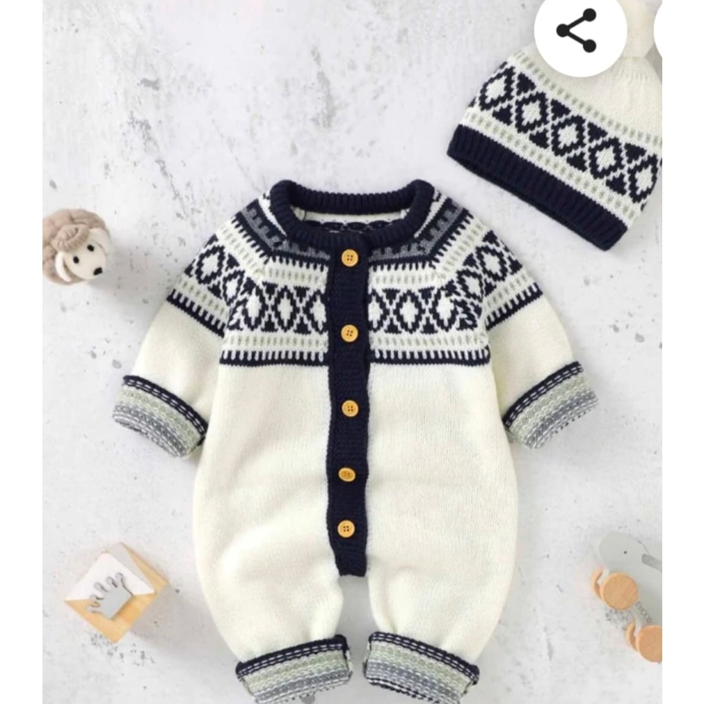 BAJU KOKO BAYI/BAJU UNISEX/JUMPER BAYI KUPLUK/ROMPER KUPLUK/Jumper Rajut Anak Bayi Lucu 0-12 bln UNISEX/Baju kodok/Jumper bayi perempuan/Jumper bayi laki-laki-PUTIH ROMPER
