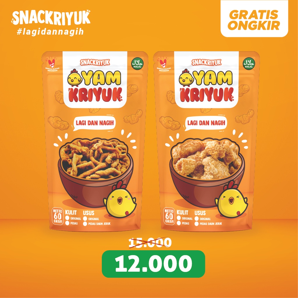 

AyamKriyuk - Cemilan Snack Makanan Ringan Usus Crispy & Kulit Ayam Crispy 60 gram