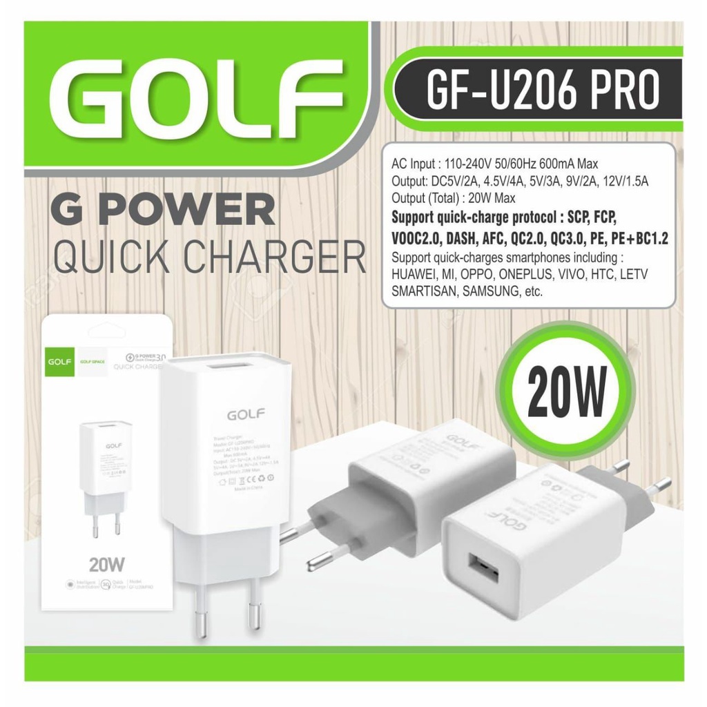 PROMO Charger Gan Power Adapter Super Vooc 20W GF - U206 PRO USB 20W QC3.0 Fast Charging