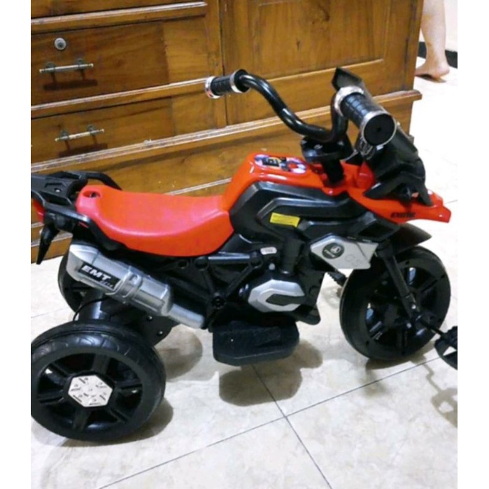 Sepeda Motor listrik Mainan Anak pakai Aki bisa dicas gowes roda tiga tricycle EXOTIC EMT-2214