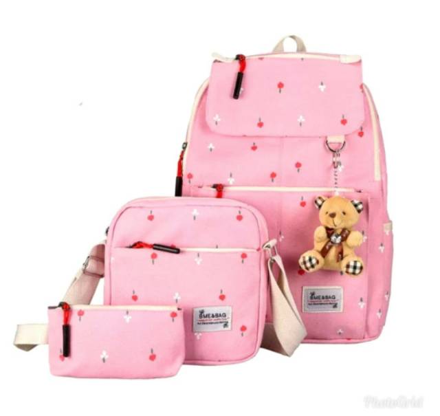 tas termurah set 3 in 1 motif bunga tulip tutup tas sekolah lucu harga grosir