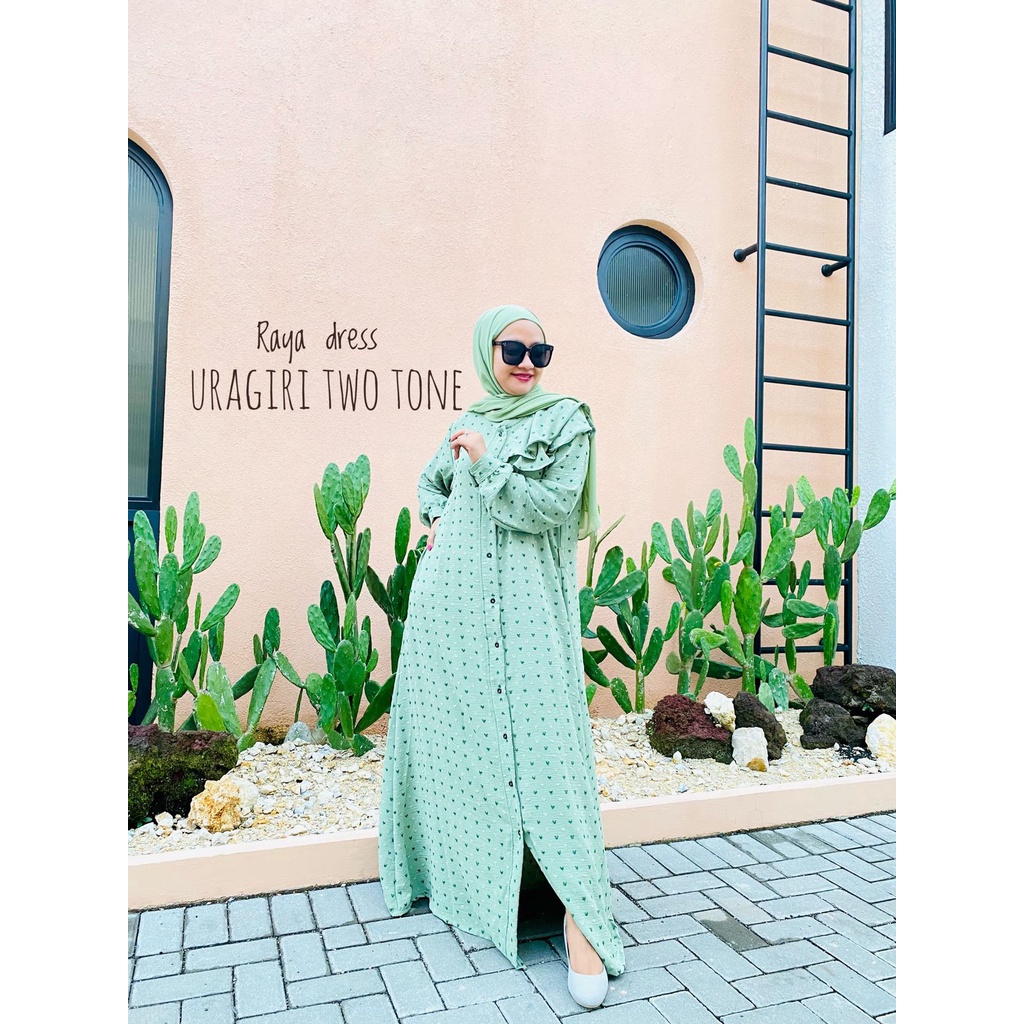 Raya Dress Uragiri Crinkle Two Tone Terbaru / dress airflow cringkle full kancing