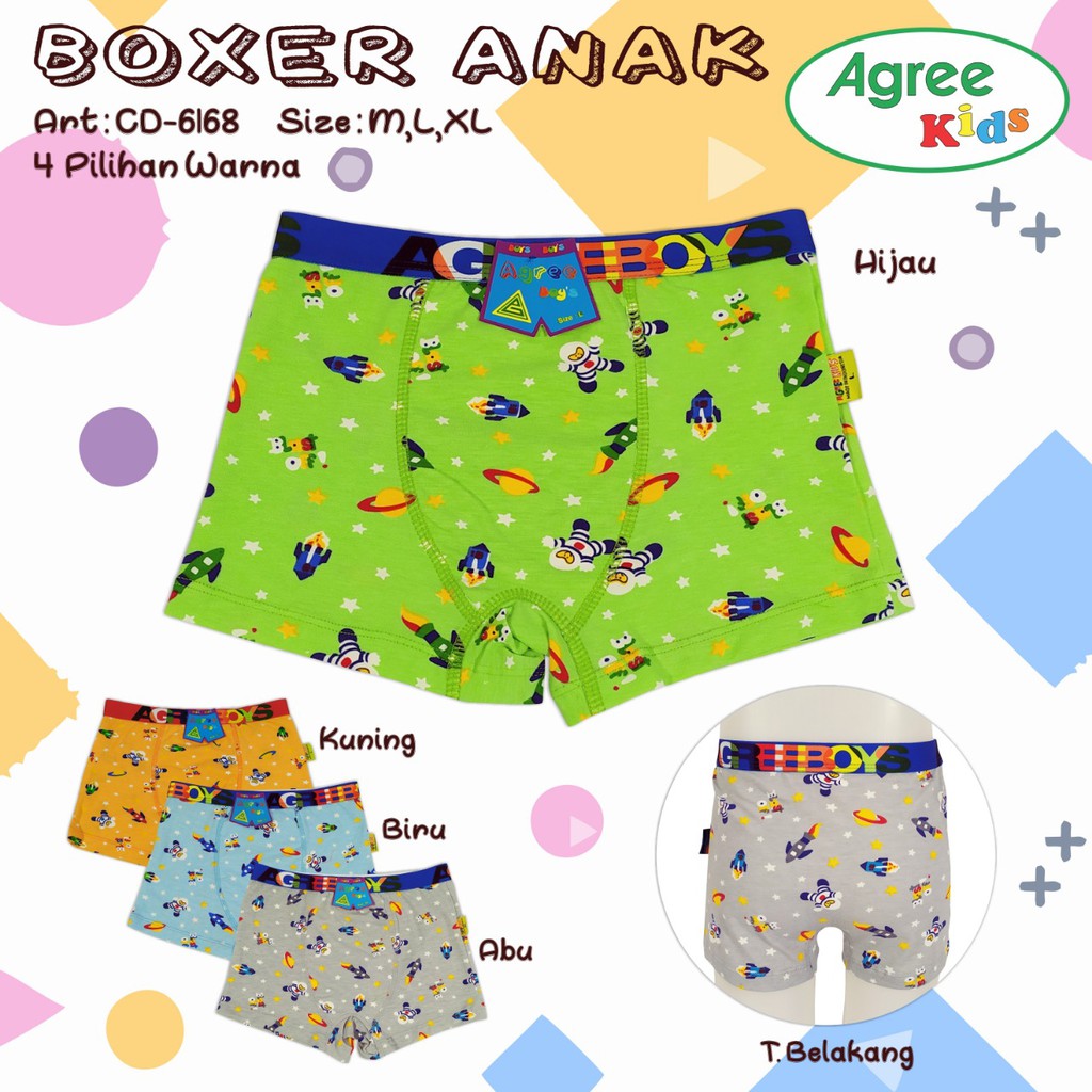 Cd Anak Cowok Agree Boy's 6168 / 6169 Segiempat Motif | Boxer Anak Cowok |tty