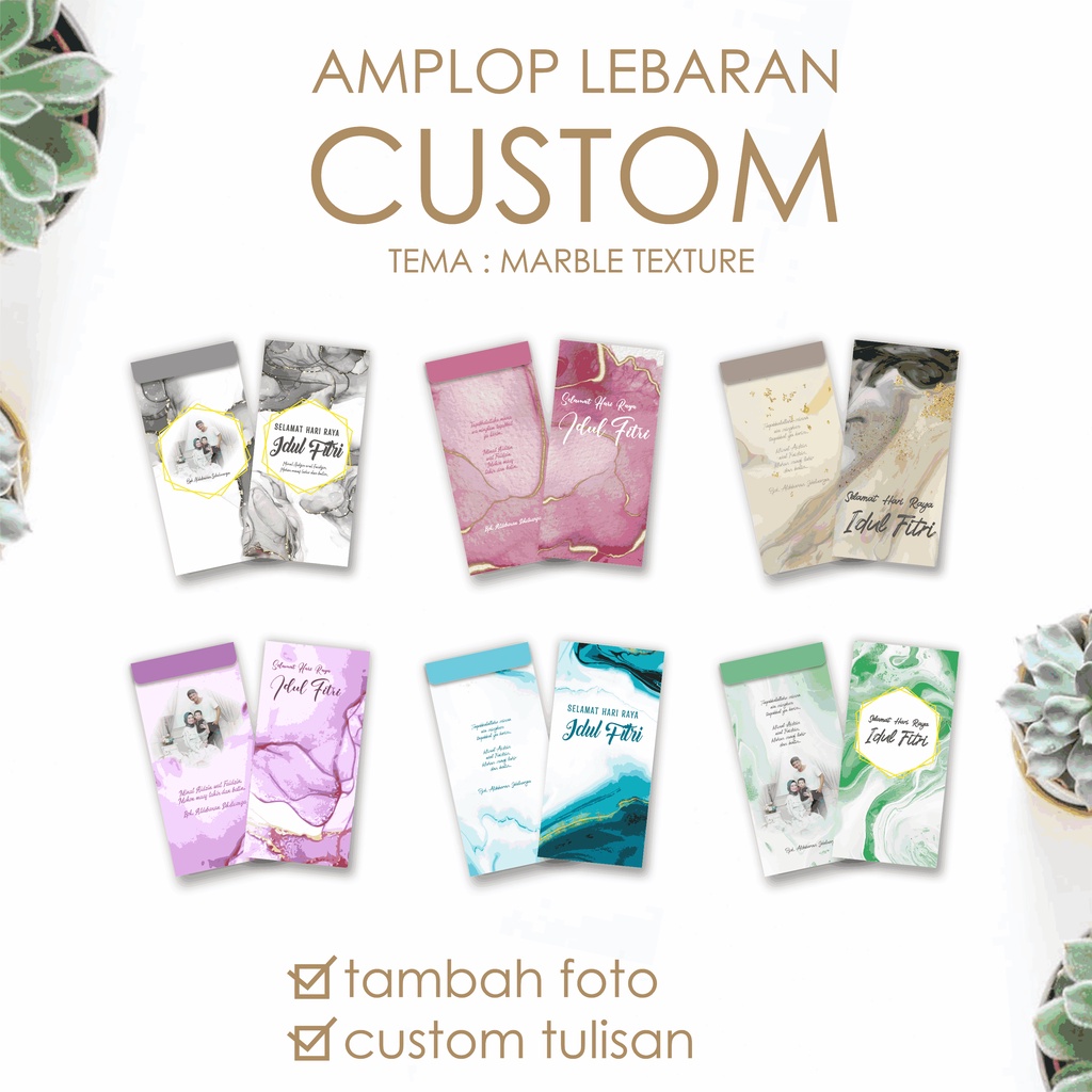 

Amplop Lebaran Custom Tema Marble Elegan Kertas Doff Tebal Tambah Foto