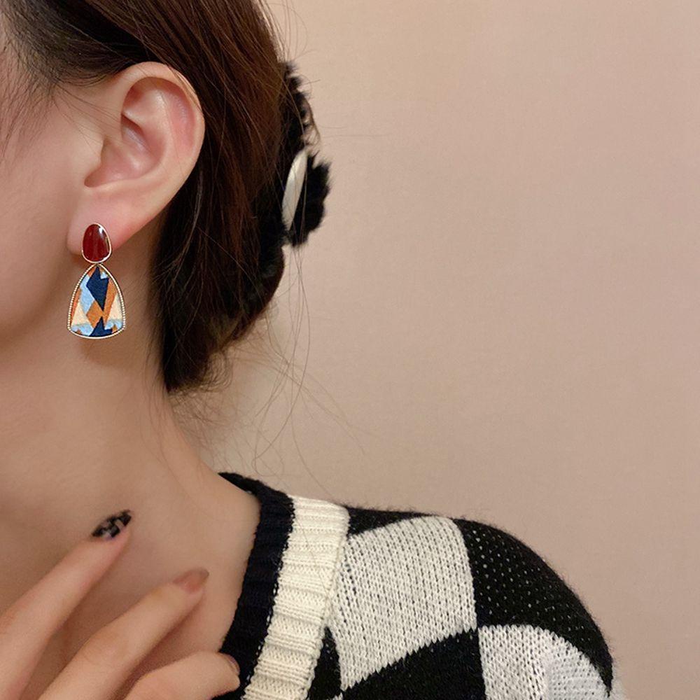 Mxbeauty Anting Tetesan Air Tidak Teratur Geometris Wanita Enamel Fashion Anting Warna Kontras Perempuan Ear Studs