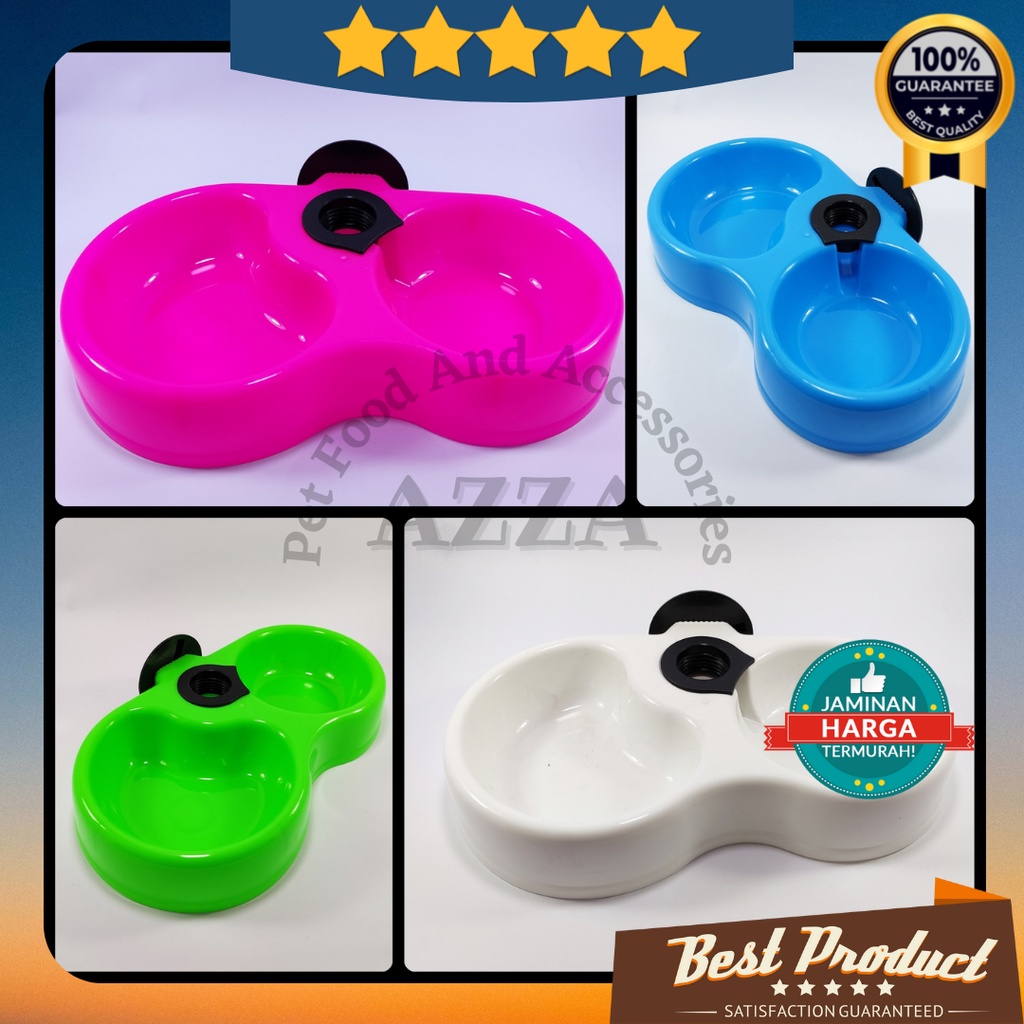 Tempat Makan Kucing Hewan Peliharaan Model Tempel di Kandang / Double Plate Tempel Kandang / Aksesoris Kucing Wadah Pakan